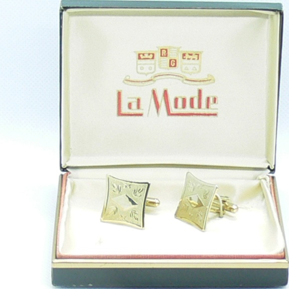 1960's Glossy Gold Cufflinks by La Mode, Cufflinks - Picture 2 of 6